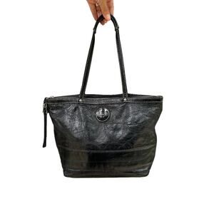 Coach Black embossed C patent leather tote shoulder bag